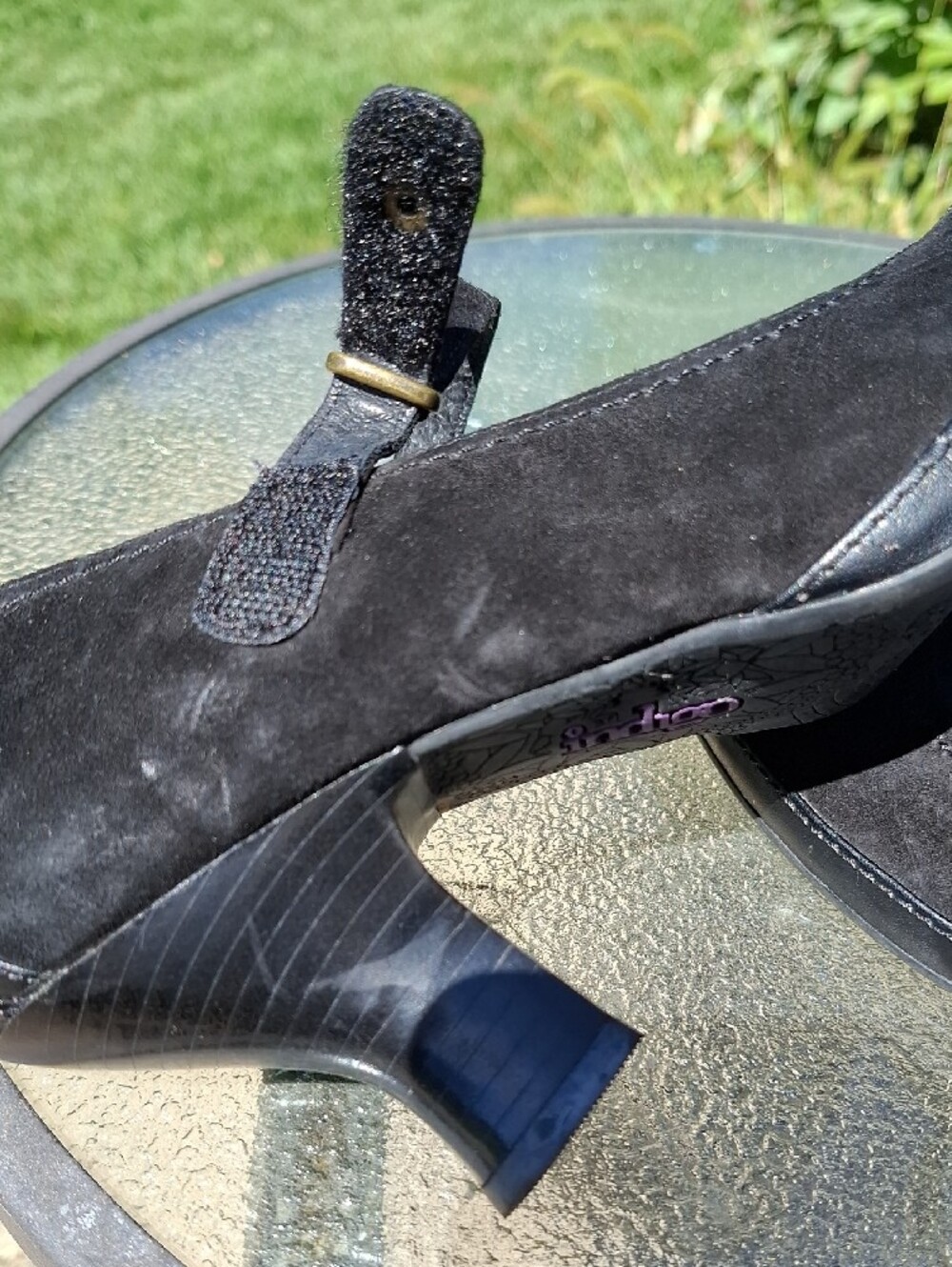 Clarks Black Suede/Leather Heeled Mary Janes Sz9 - Picture 10 of 10